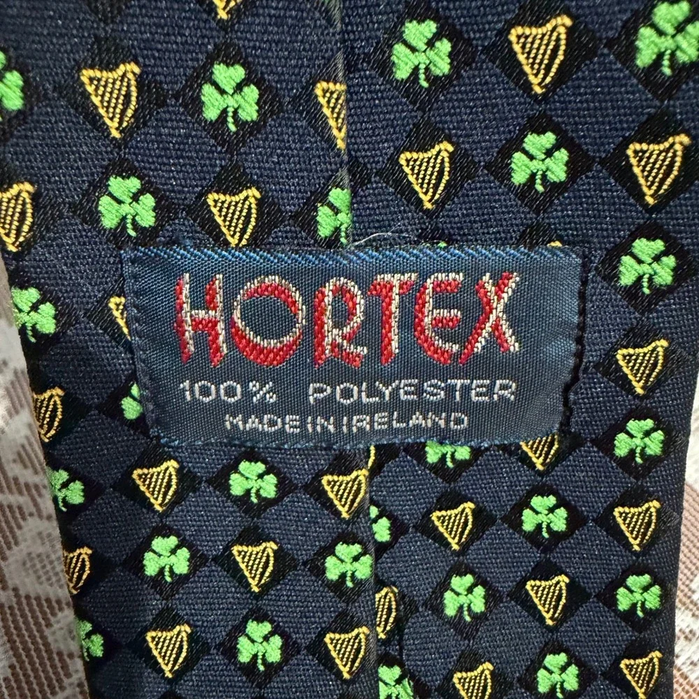Hortex‎ Necktie Mens Navy Blue Irish Shamrock Made in Ireland Guinness Harp